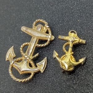 * vintage set of 2 military Navy anchor pins 1 sterling, 1 gold filled